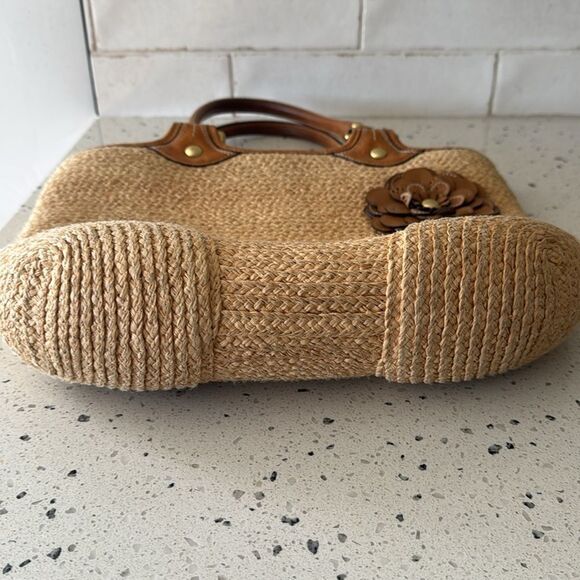 Coach Bleecker Natural Straw Tan Tote Handbag with Leather Accents Boho Vacation - Picture 6 of 16